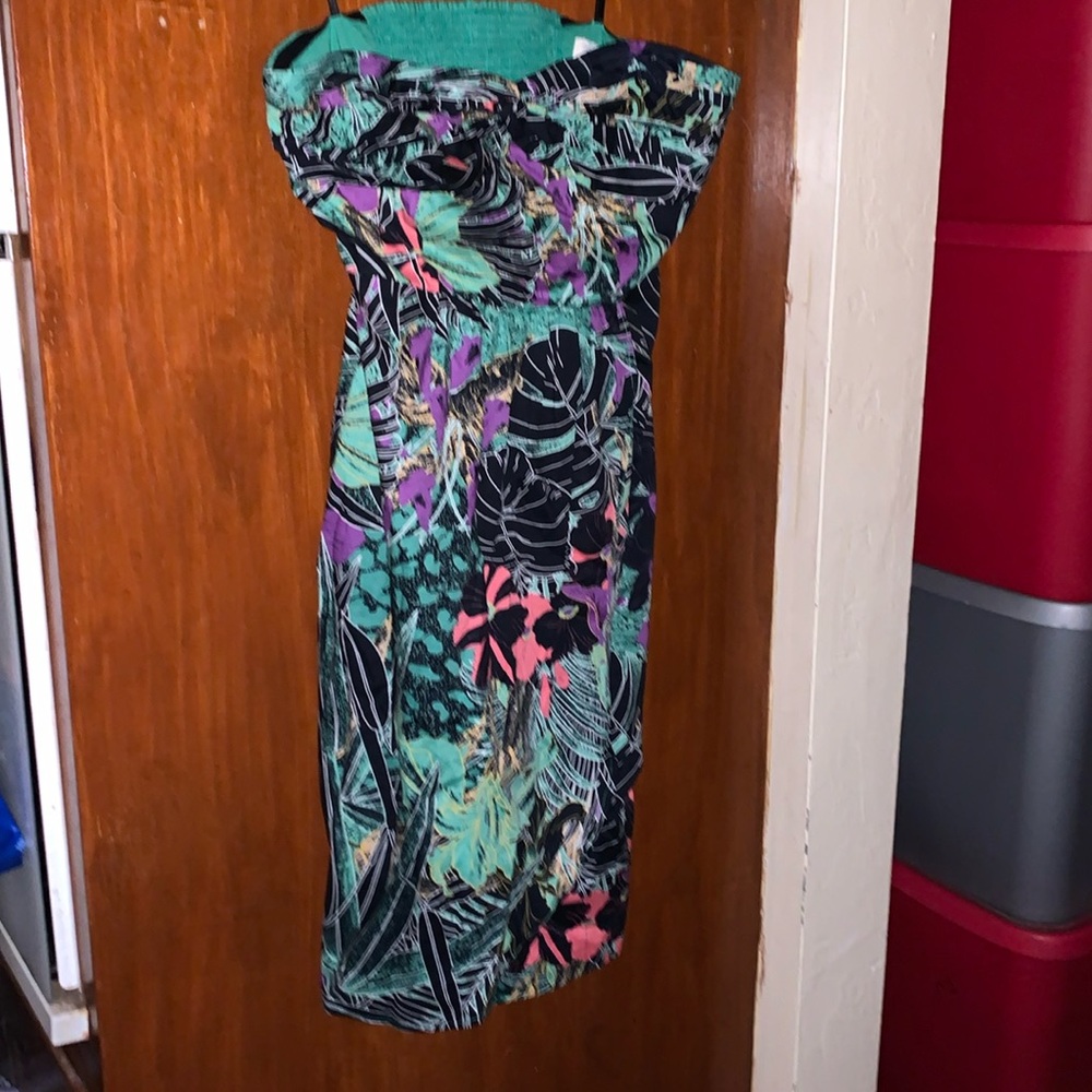 Edme and Esyllte Anthropologie Phosphorescent Floral Strapless Palm Dress Size 6